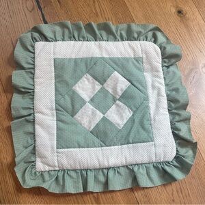 Green and White Quilted Patchwork Pillow Cover